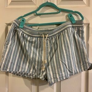 🆓📦 Aerie Striped Drawstring Denim Beach Shorts